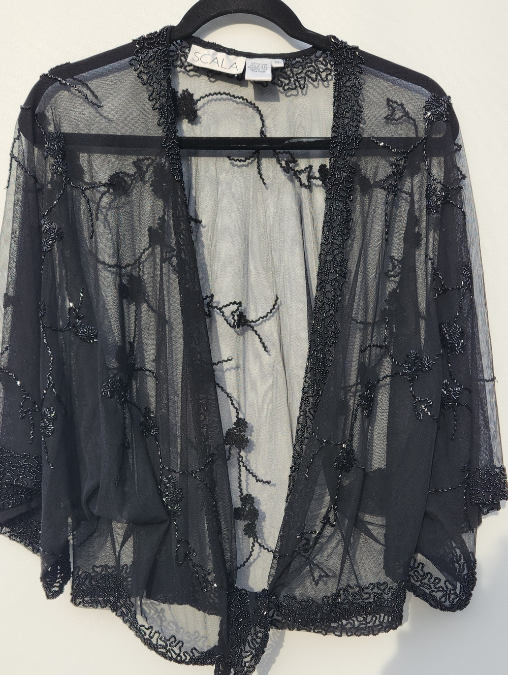 Scala Black Beaded Sheer Kimono Shr